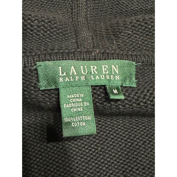 Lauren Ralph Lauren Cardigan Sweater Toggle Closure Hood Black M Timeless Preppy - Picture 5 of 13